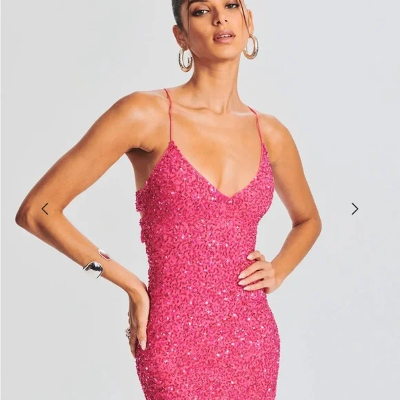 RETROFETE Neon Pink Sequin Dress- Size M - Picture 3 of 10